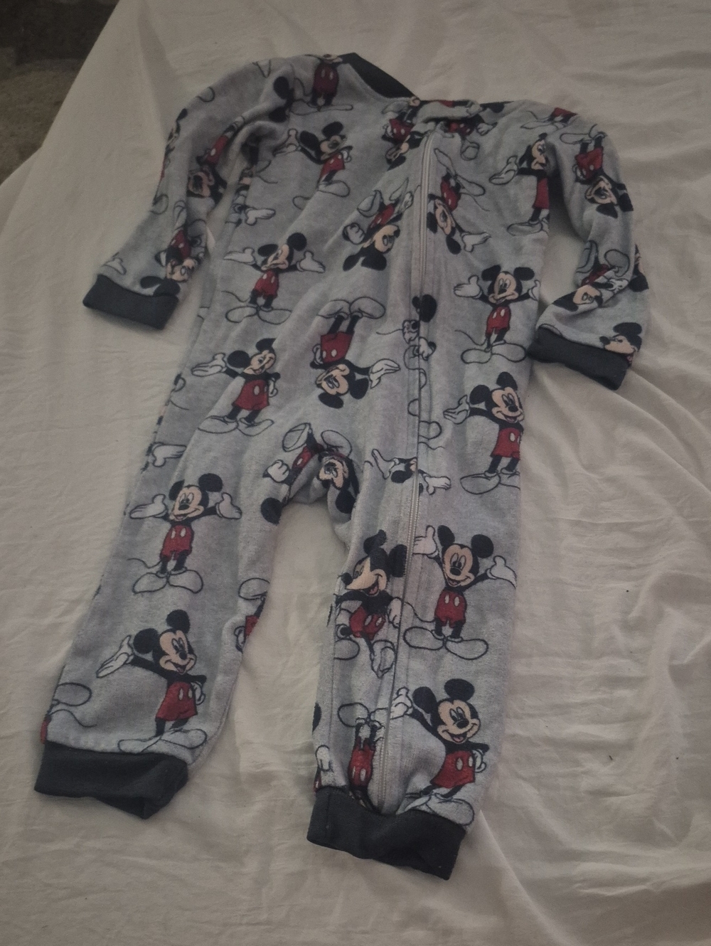 Disney Mickey Mouse Gray and Red Fleece One-Piece Bodysuit
